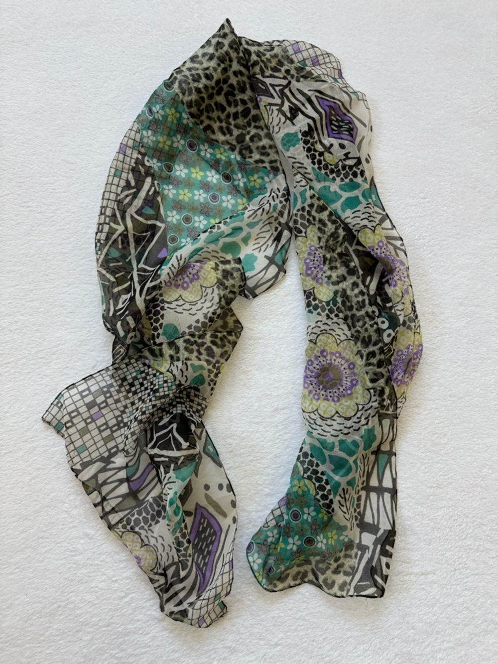 Lightweight Floral & Animal Print Women's Scarf - Teal, Purple, Black